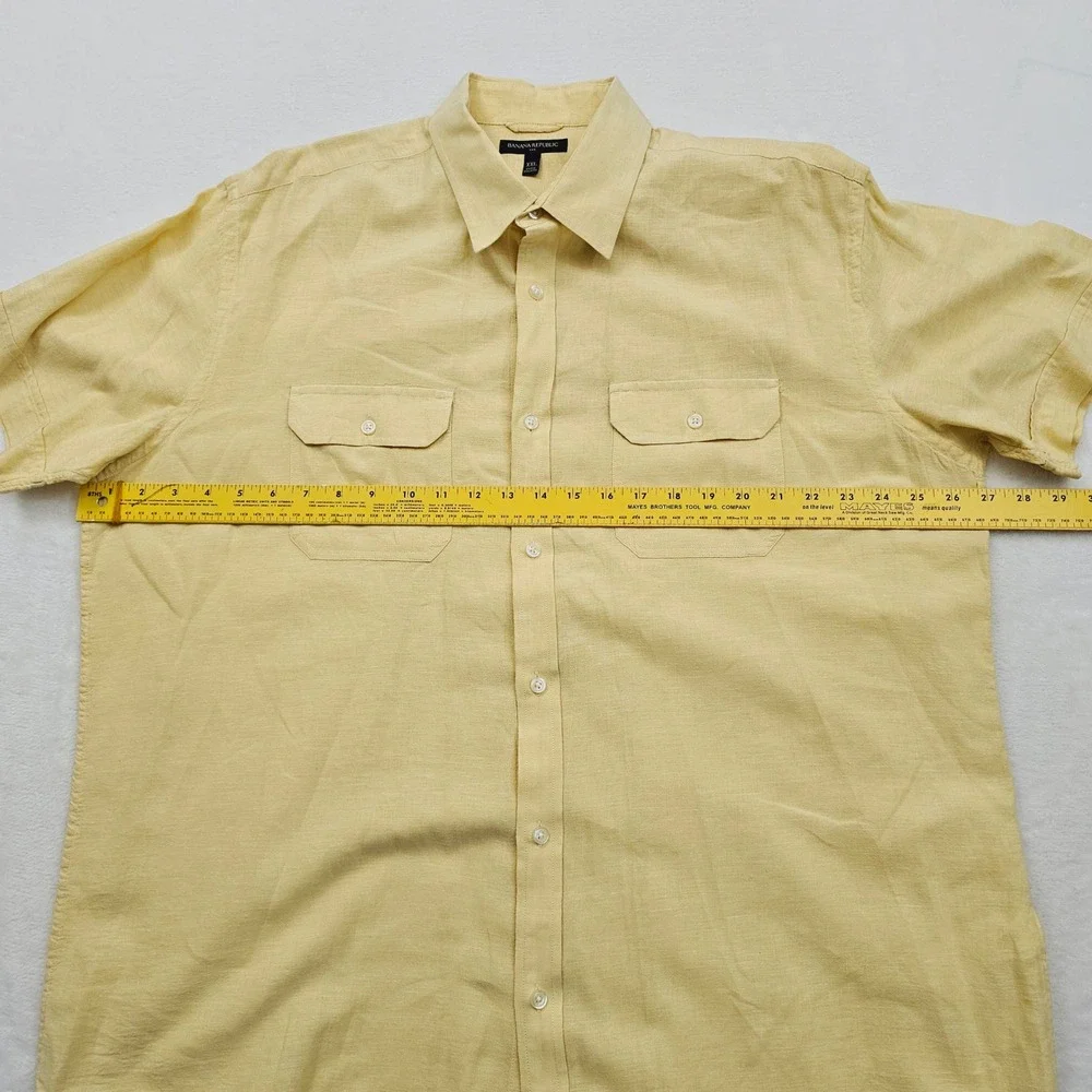 Banana Republic Shirt Mens XXL Yellow Linen Cotton Short Sleeve Summer Safari‎